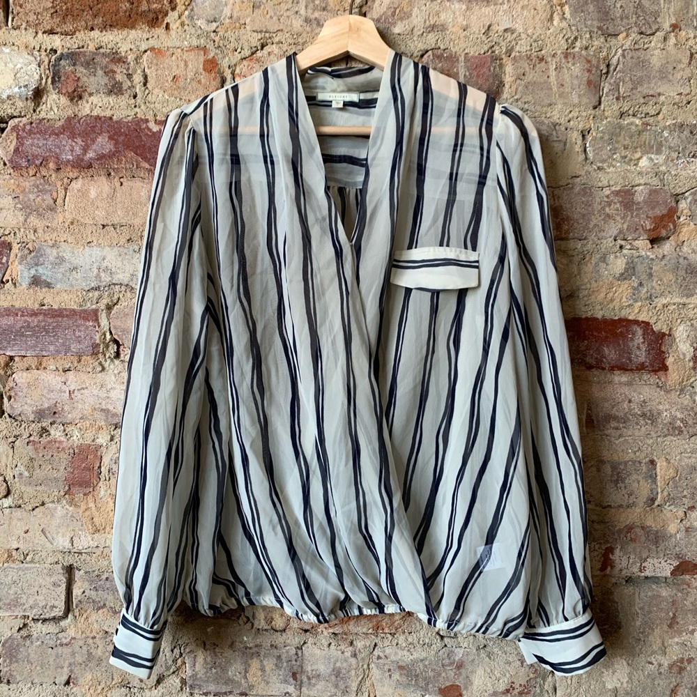 Sheer Cream + Navy Long Sleeved Blouse